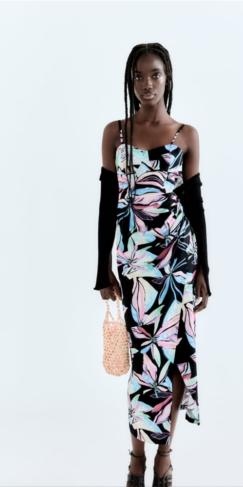 NWT Zara linen blend tropical print corset  dress 👗